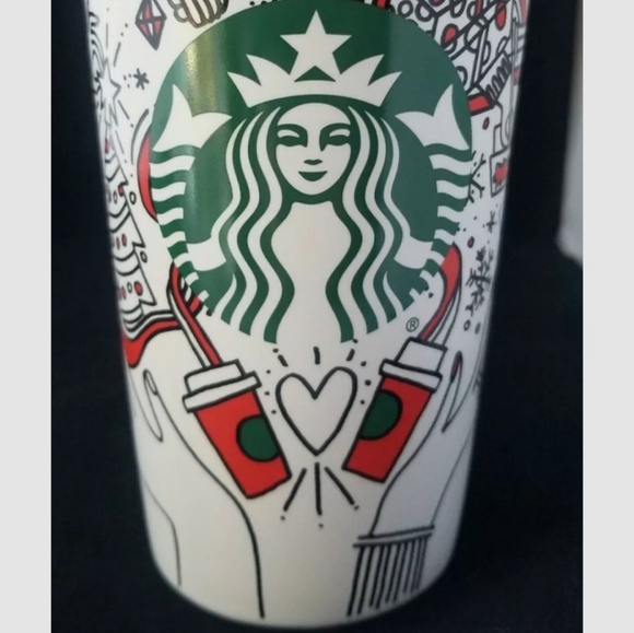 New STARBUCKS Christmas Holiday Ceramic Travel Tumbler Mug Cup 12 oz Coffee 2017 - Picture 10 of 13